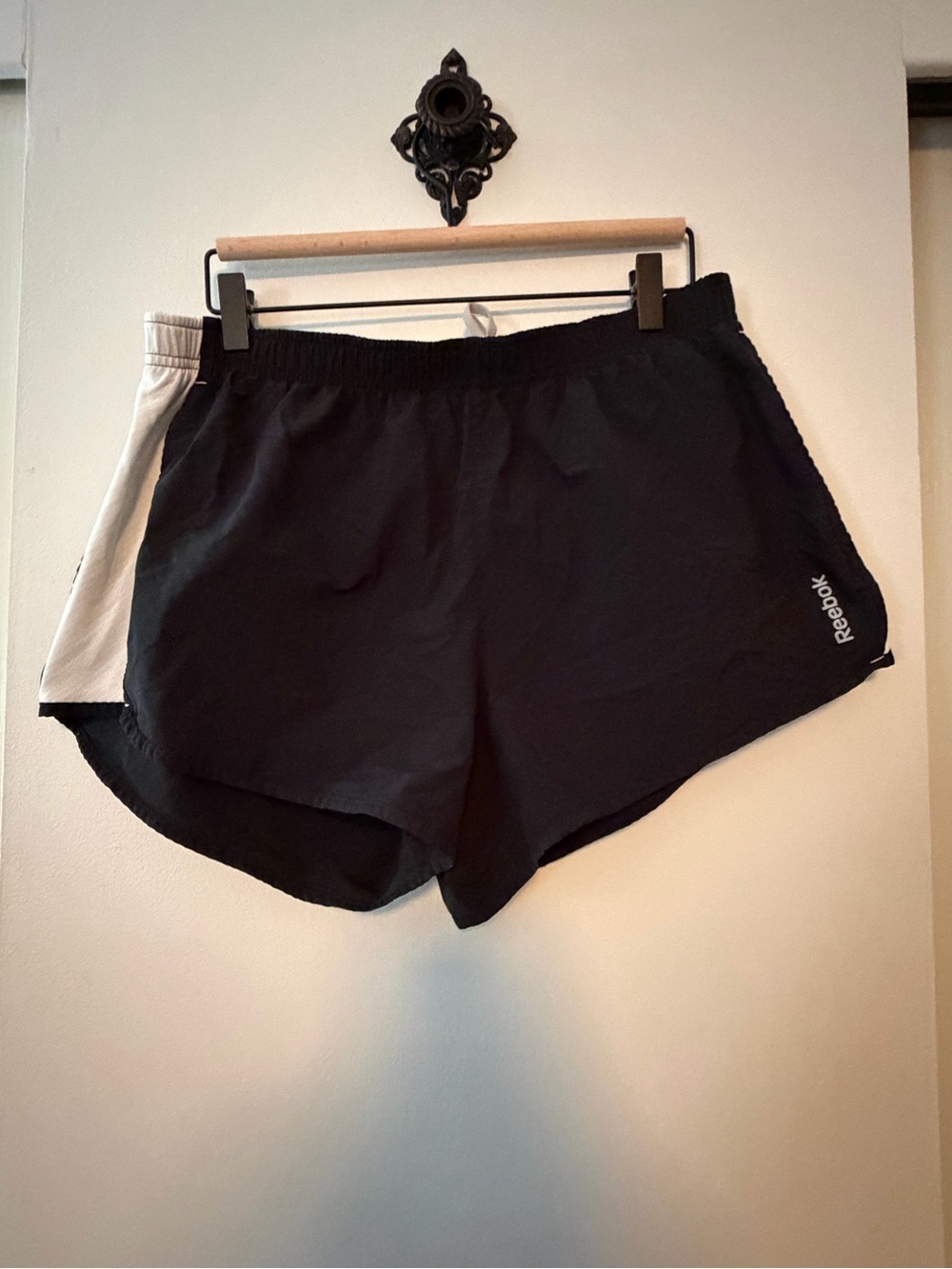 Reebok Black Athletic Shorts with White Side Panel